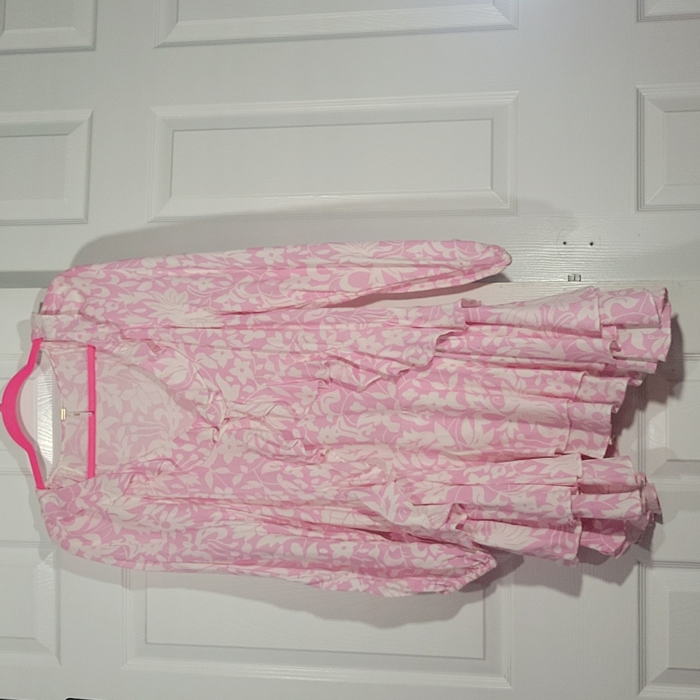 Free People  Layerd Ruffle Dress with pink flower pattern.